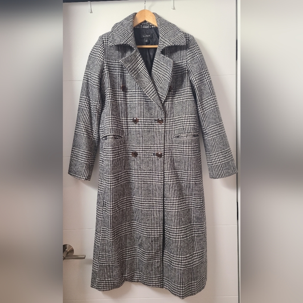 Halogen Tailored Double Breasted Long Plaid Coat - Picture 4 of 7